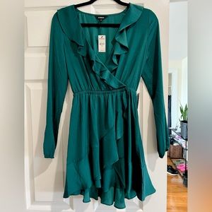 Express Satin Long Sleeve Tie Waist Mini Dress